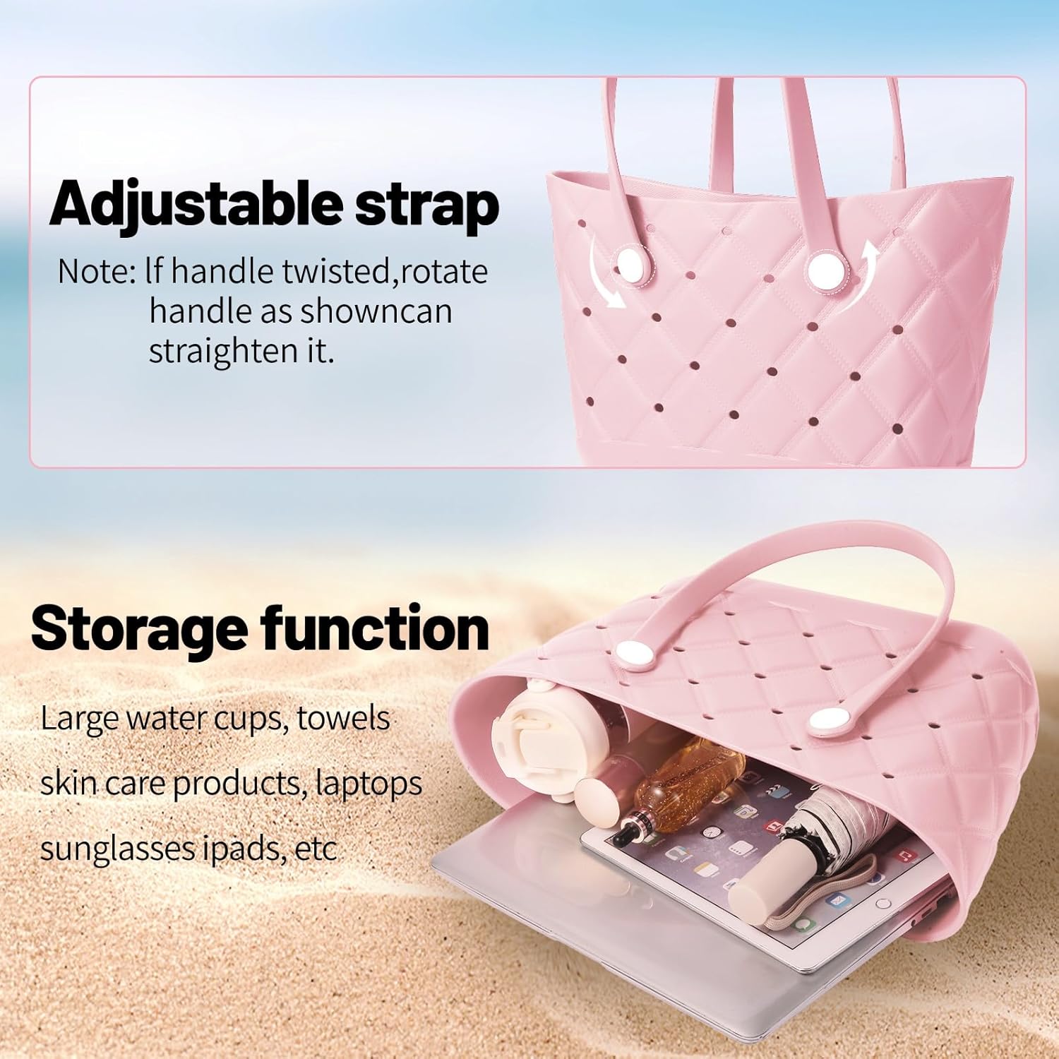 Medium Waterproof Beach Bag for Women Lightweight Rubber Beach Tote For Travel, Pool, Boat, Beach, Sports - Image 6