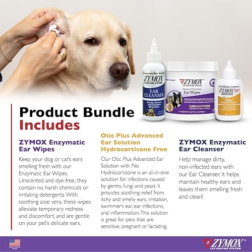 Miniatura 2 de Zymox Toallitas enzimáticas para oídos, limpiador de oídos y solución Otic Plus sin hidrocortisona para perros y gatos  Paquete de producto  para