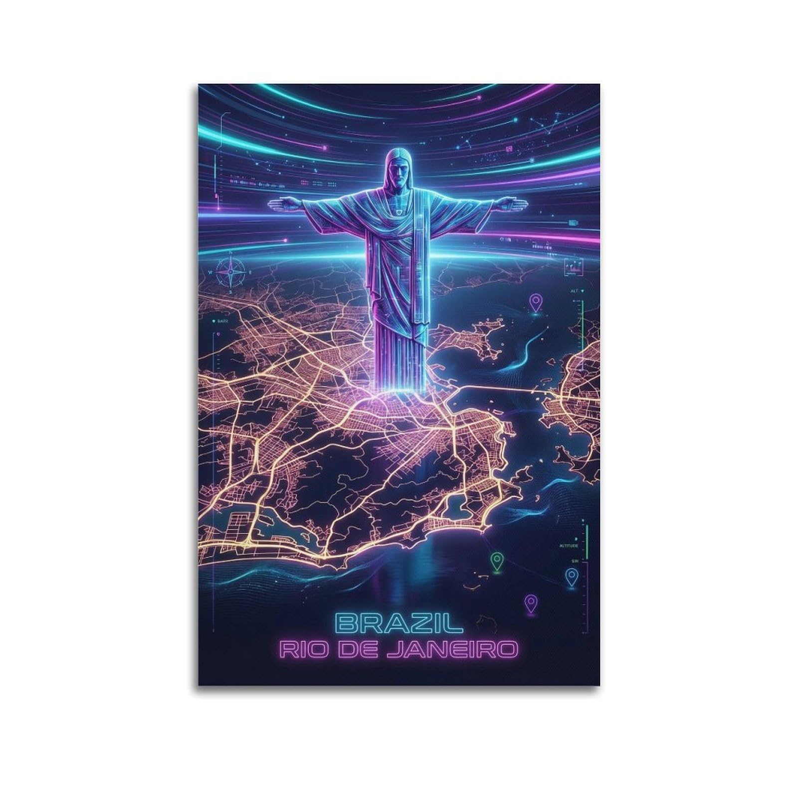 XKUGA Gamer Room Aesthetic Rio De Janeiro Brazil Map Poster Modern Decorative Canvas Prints - Ideal Wall Art for Family, Man Cave, Game Room, Boys & Girls Bedroom 24x36inch(60x90cm)