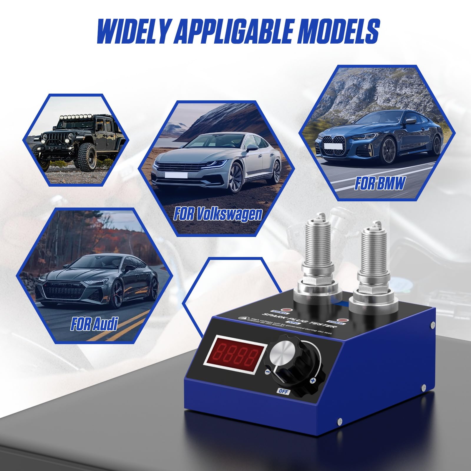 Testatore di Candele per Auto a Doppio Foro, Testatore per Bobina di Accensione del Motore Automobilistico 500-9000 rpm, Strumento con Foro per Candele da 12 mm e Frequenza di Funzionamento Regolabile