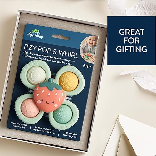 Miniatura 7 de Itzy Ritzy Pop & Whirl  Fidget Spinner Juguete de viaje y baño para bebés y niños pequeños  Fidget con juguete de silicona texturizada para