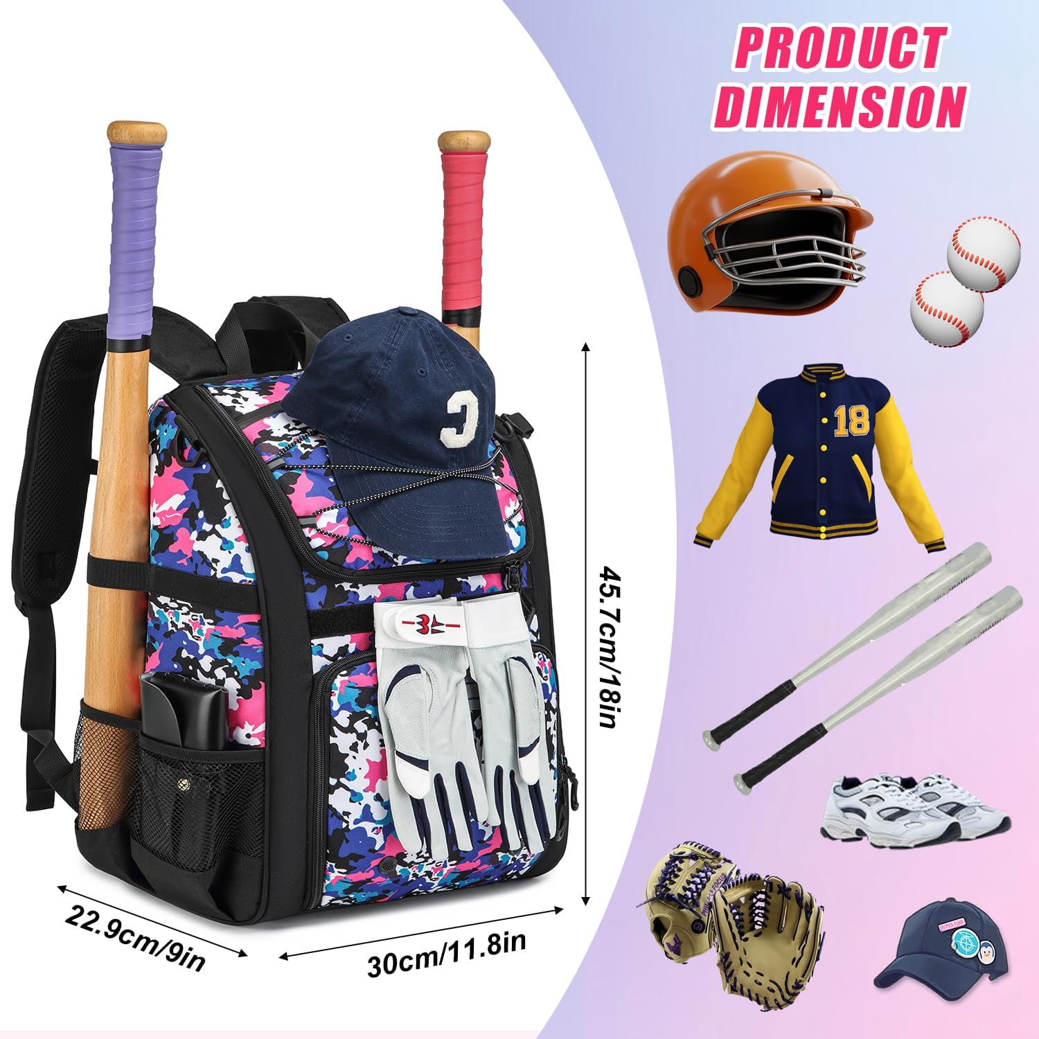 HAMBOLY Youth Baseball Bag, Softball Bag for Girls & Boys, Kids Baseball Backpack with Shoes Compartment, 2026 Upgrade Design, Pro-Grade Storage