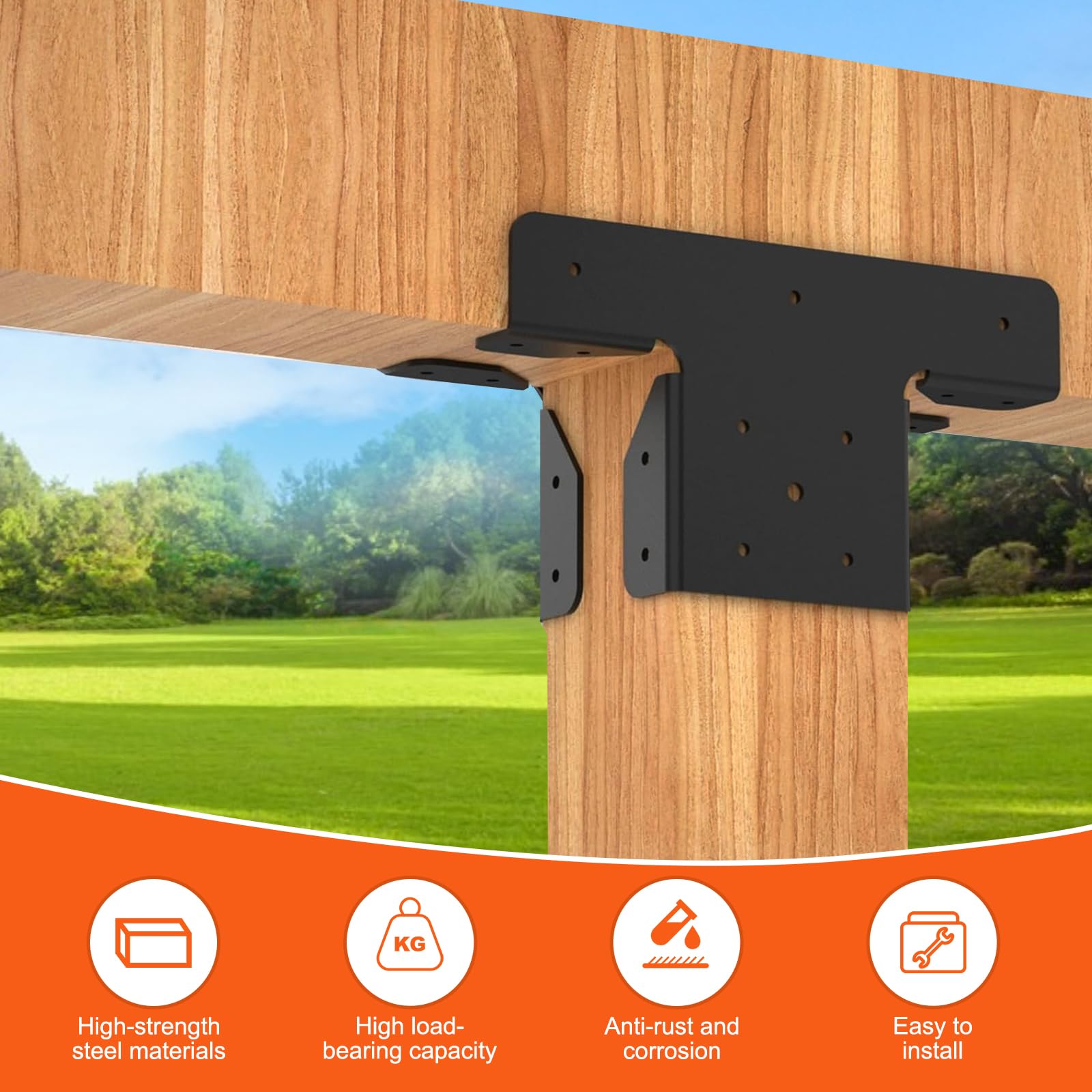 2 Pack 4”x4” (Real 3.5”x3.5”) Soporte Ajustable Heavy Duty en Forma de T, Conector Poste a Viga para Madera/Metal, Soporte Angular 3 Vías para Cenador, Cerca o Terraza