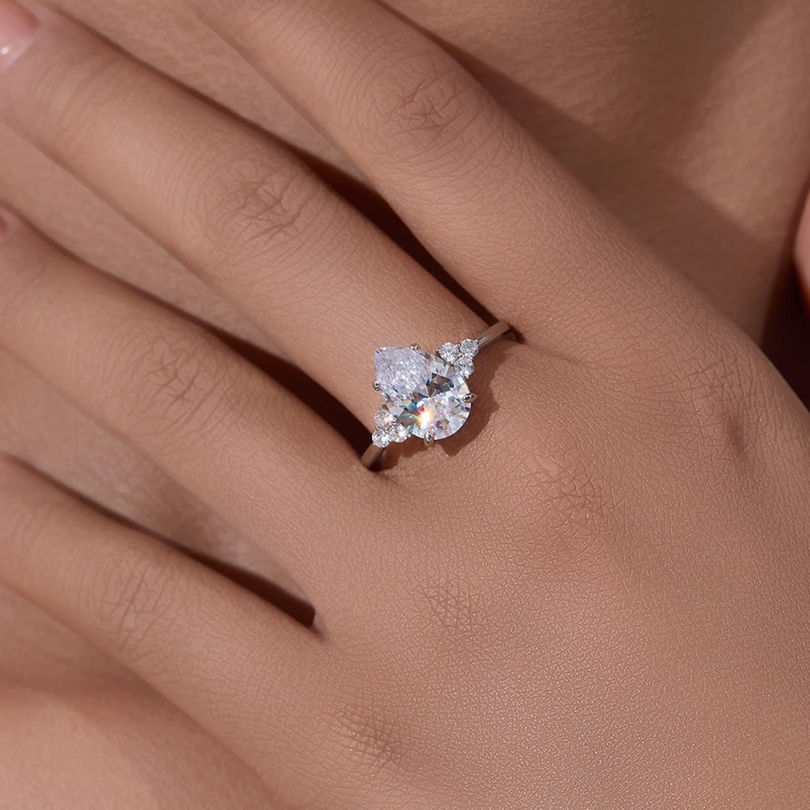 Anelli da donna, fidanzamento, amicizia, da donna, a forma di pera, con moissanite da 4,5 carati, oro bianco 9 carati, misura 49 (15,6)
