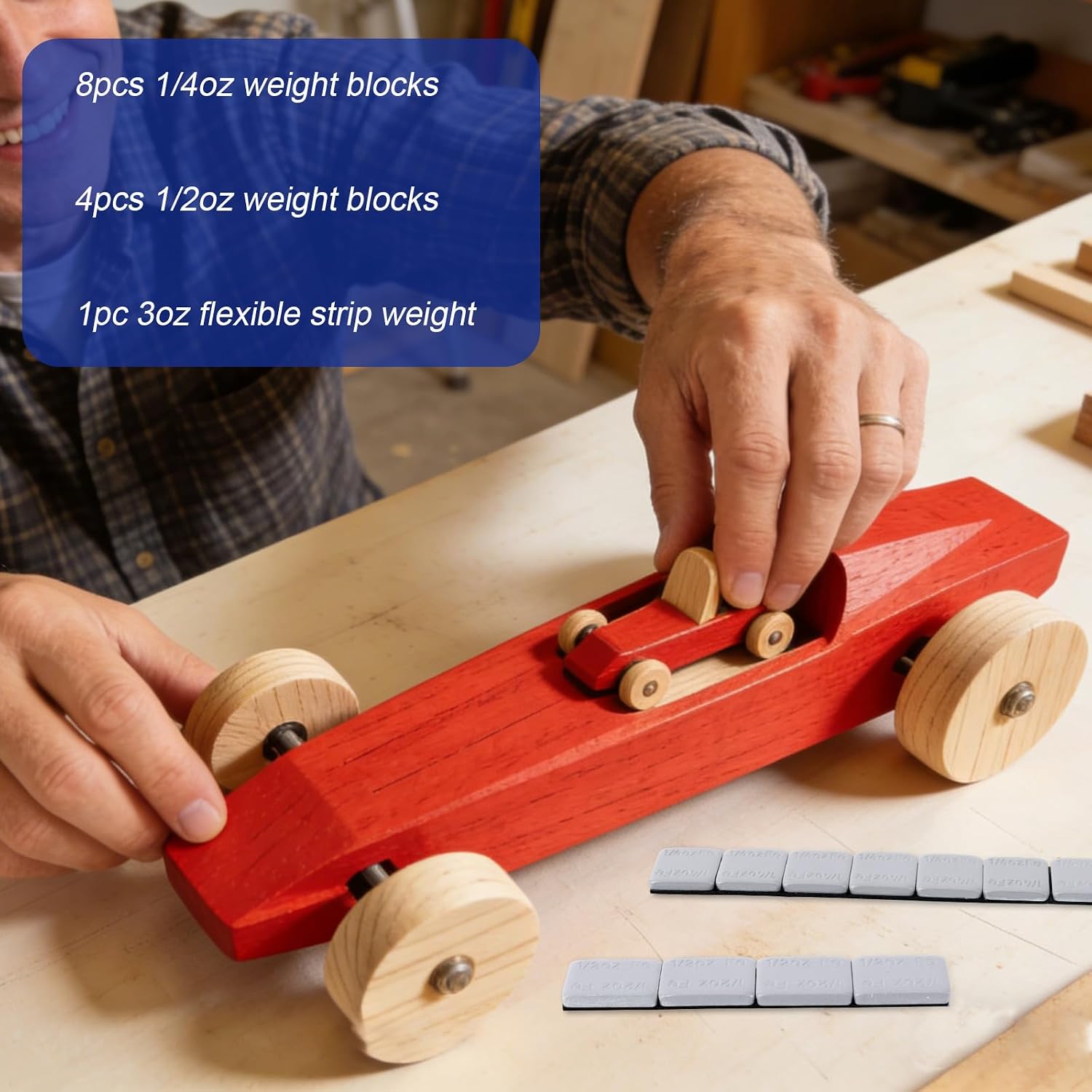 7oz Weights Kit for Pinewood Derby Cars, 13pcs No-Drill Adhesive Pine Wood Car Weights with 3oz Flexible Strip & 1/4oz 1/2oz Blocks Accessorie for Race Car Wheels Axles COG Speed Adjustment (Gray)