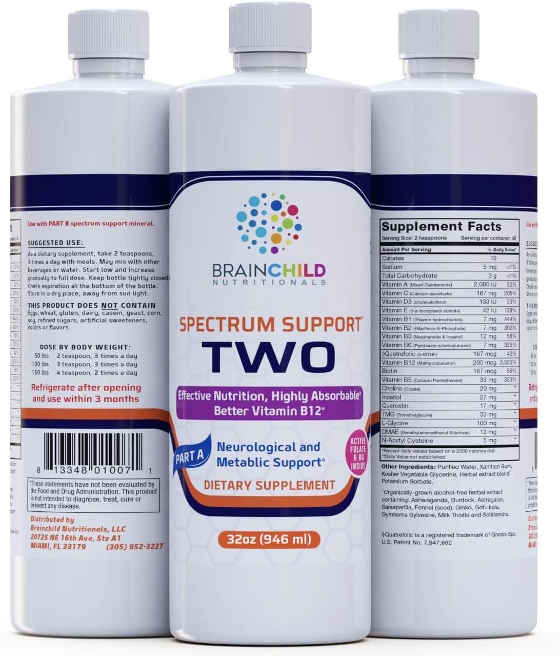 BrainChild Nutritionals Spectrum Support II P5P Vitamins Liquid Supplement for Autism - Bioavailable B6 (P-5-P) with Herbs for Kids & Adults on the Spectrum, Gluten-Free - Unflavored 32oz