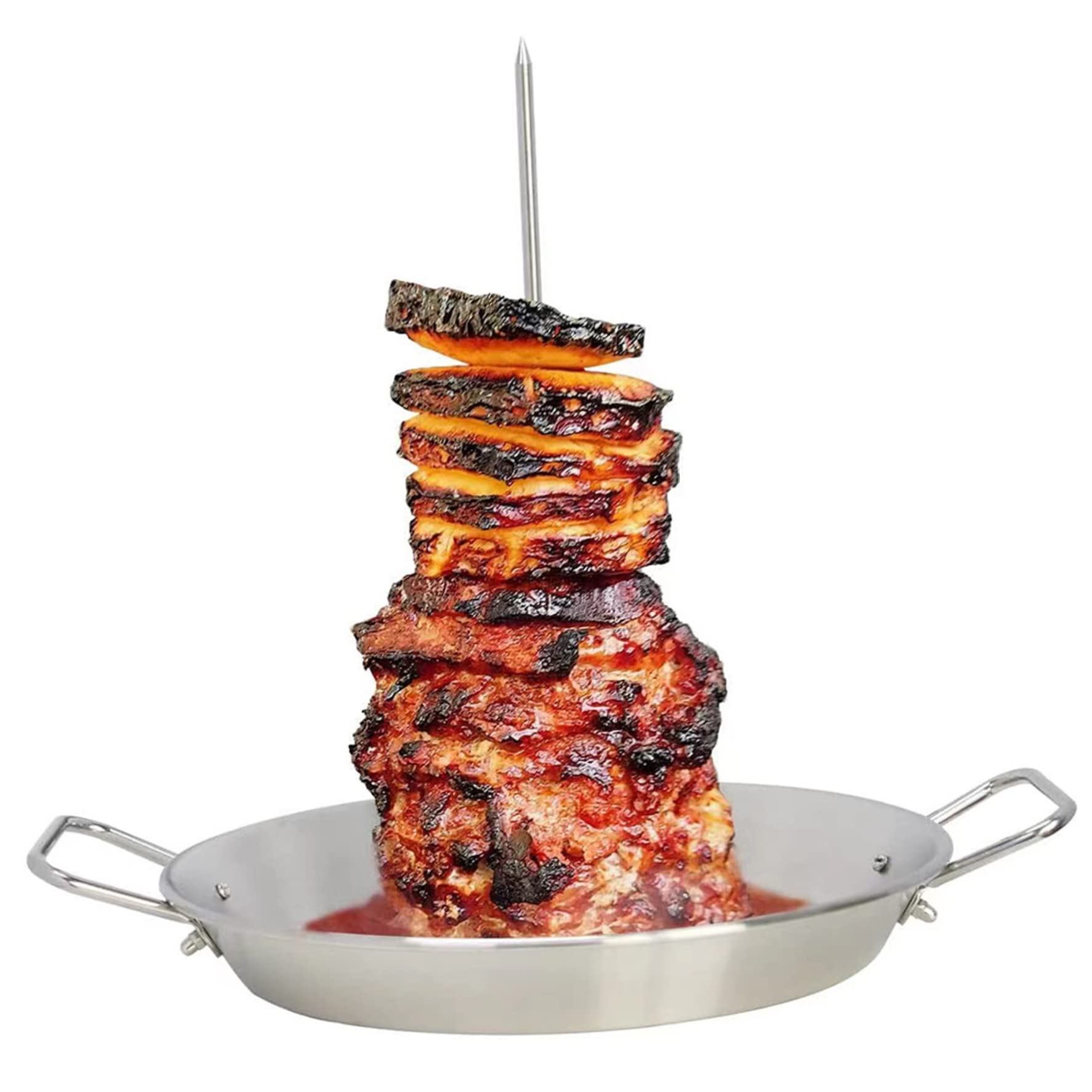 Pinchos de barbacoa verticales de acero inoxidable con 3 varillas desmontables para asar carne