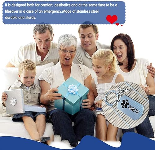 Miniatura 5 de Oubaka Llavero diabético para hombres, mujeres, niñas, niños, diabéticos, regalo de alerta médica, llavero para diabéticos y advertencia para