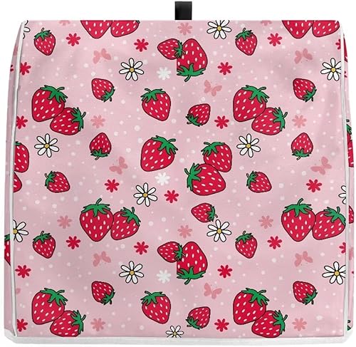 Miniatura 3 de UNICEU Cubierta para mezclador de cocina de fresa rosa con asa superior y bolsillo de almacenamiento, cubierta acolchada de poliéster para cocina,