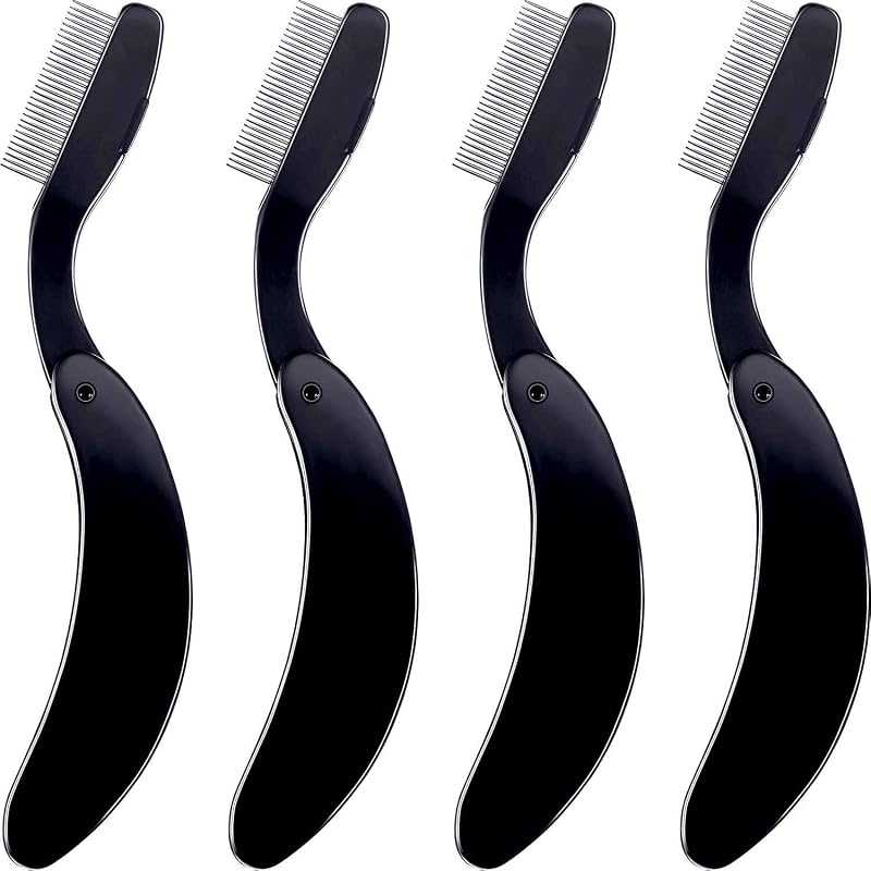 TecUnite 4 pentes dobráveis para cílios e sobrancelhas, dentes de aço inoxidável, pretos