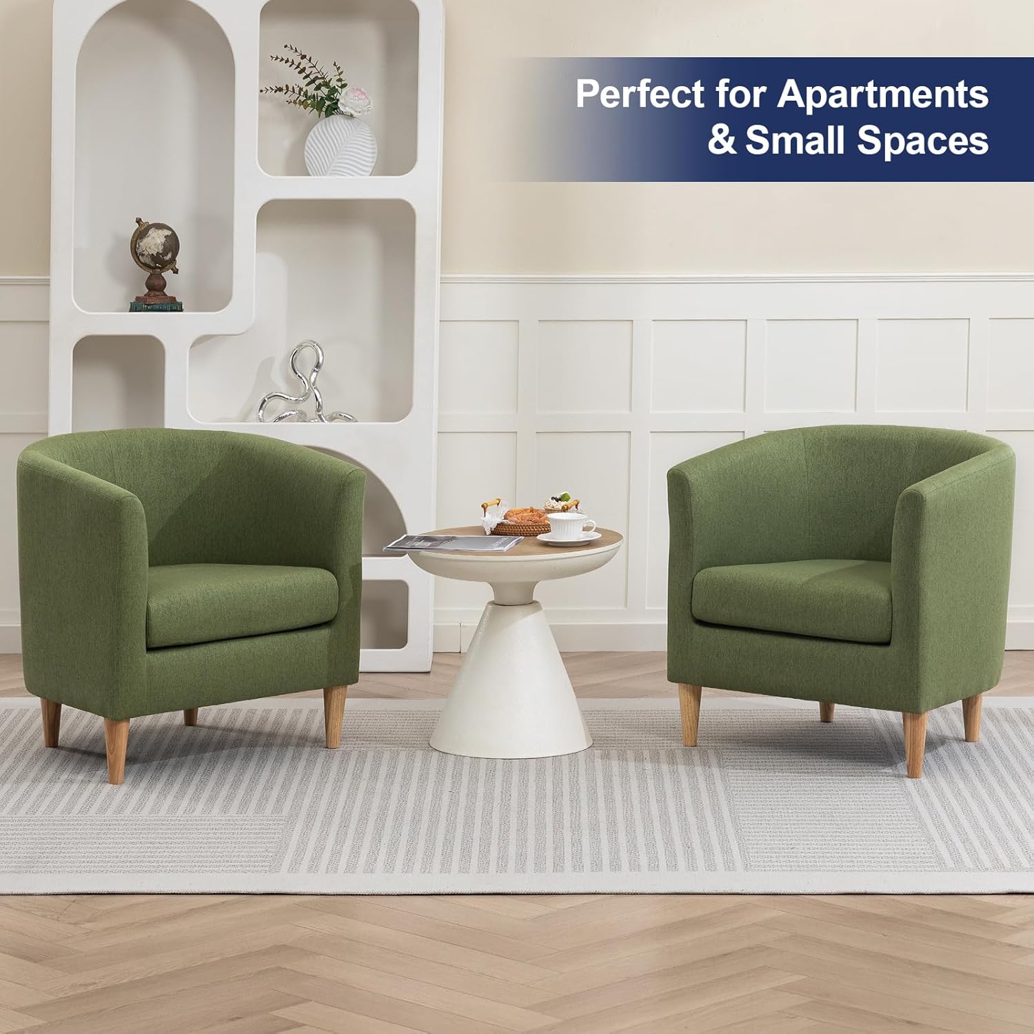 Accent Barrel Chairs Set of 2, Modern Comfy Living Room Chairs with Armrest Small Reading Chair with Cozy Soft Padded for Bedroom Reception Room Cafe, Green