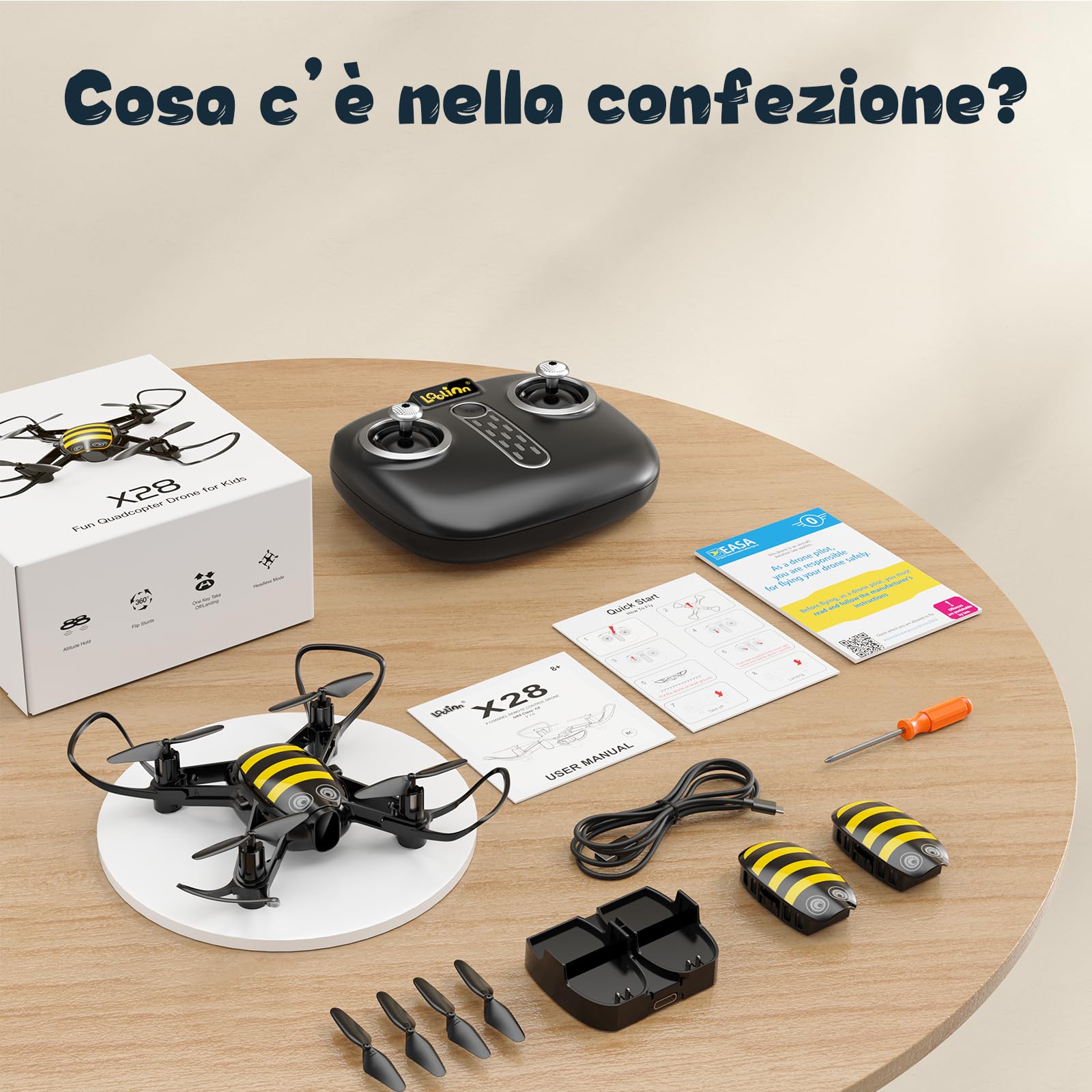 Loolinn | Drone per Regalo a Bambini - Design Divertente, Facile da Pilotare, Sicuro per Bambini, Acrobazie a 360°, Hub di Ricarica e Due Batterie Incluse (Idee Regalo)
