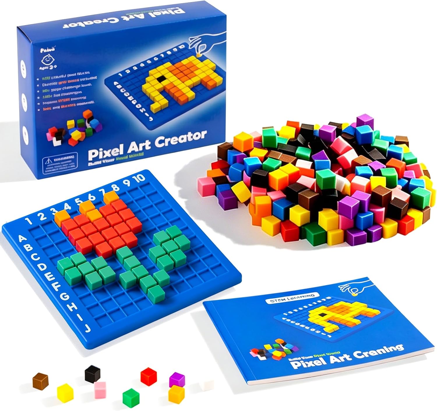EXBEPE Pixel Art Kit Creator Puzzle Building Blocks,400 Plastic Cubes with 120+ Puzzles,STEM Educational Toy for Kids,Fine Motor Skills Game,Multicolor