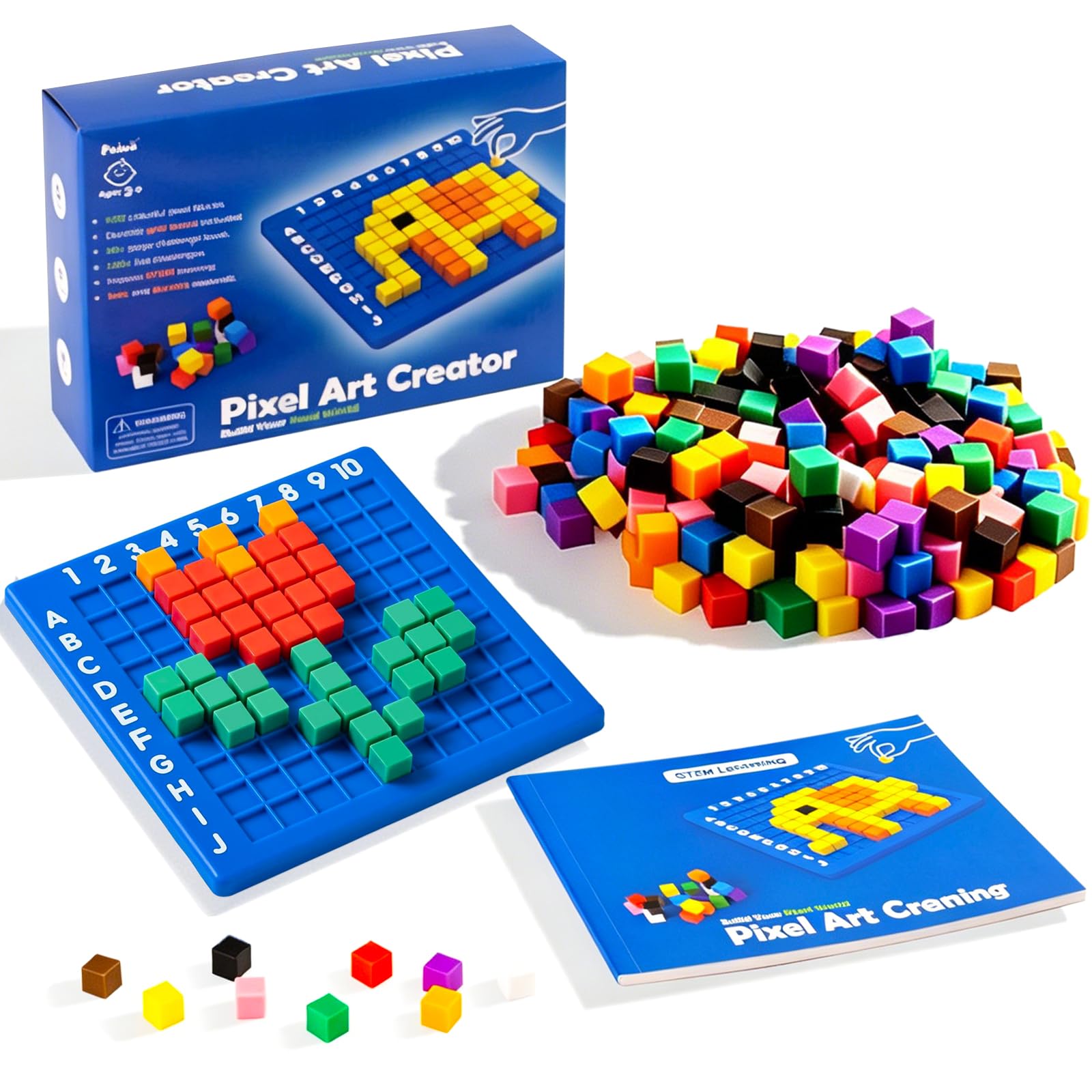 Pixel Art Challenge Kit Creator,400 Pixel Rigid Plastic Cubes 120+ Puzzles