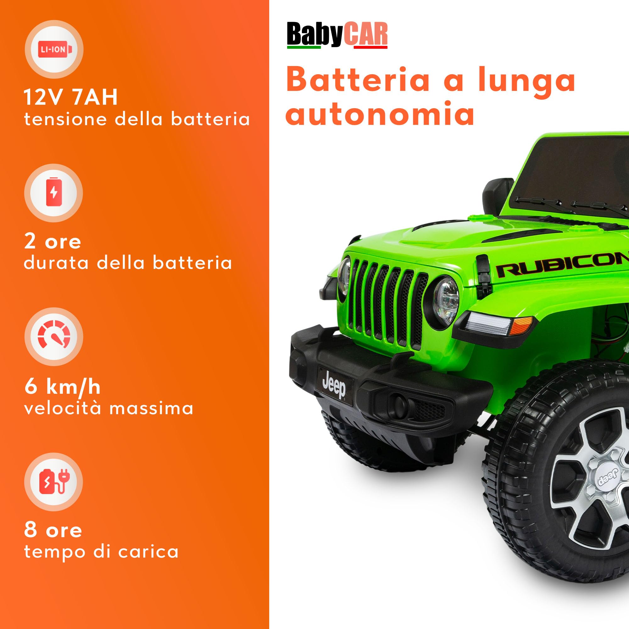 BabyCar Jeep Elettrica Per Bambini | Auto con Sedili in Pelle, Porte Apribili, MP3/USB/Micro SD | Macchina Elettrica per Bambini 12V con 2 Motori 35W | Licenza Ufficiale Jeep | Verde