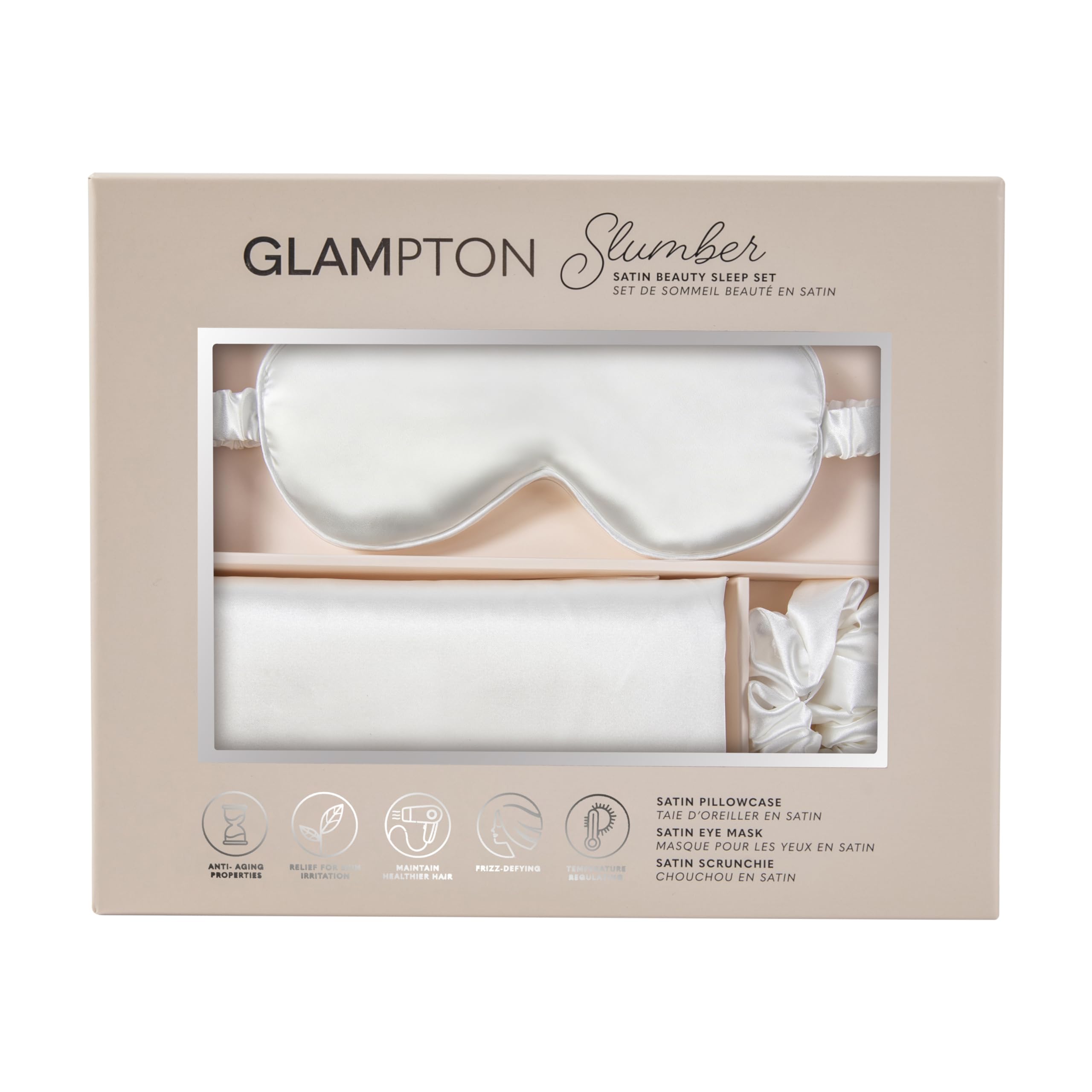 Amazon.com: Glampton Slumber Satin Beauty Sleep Set, White, 3