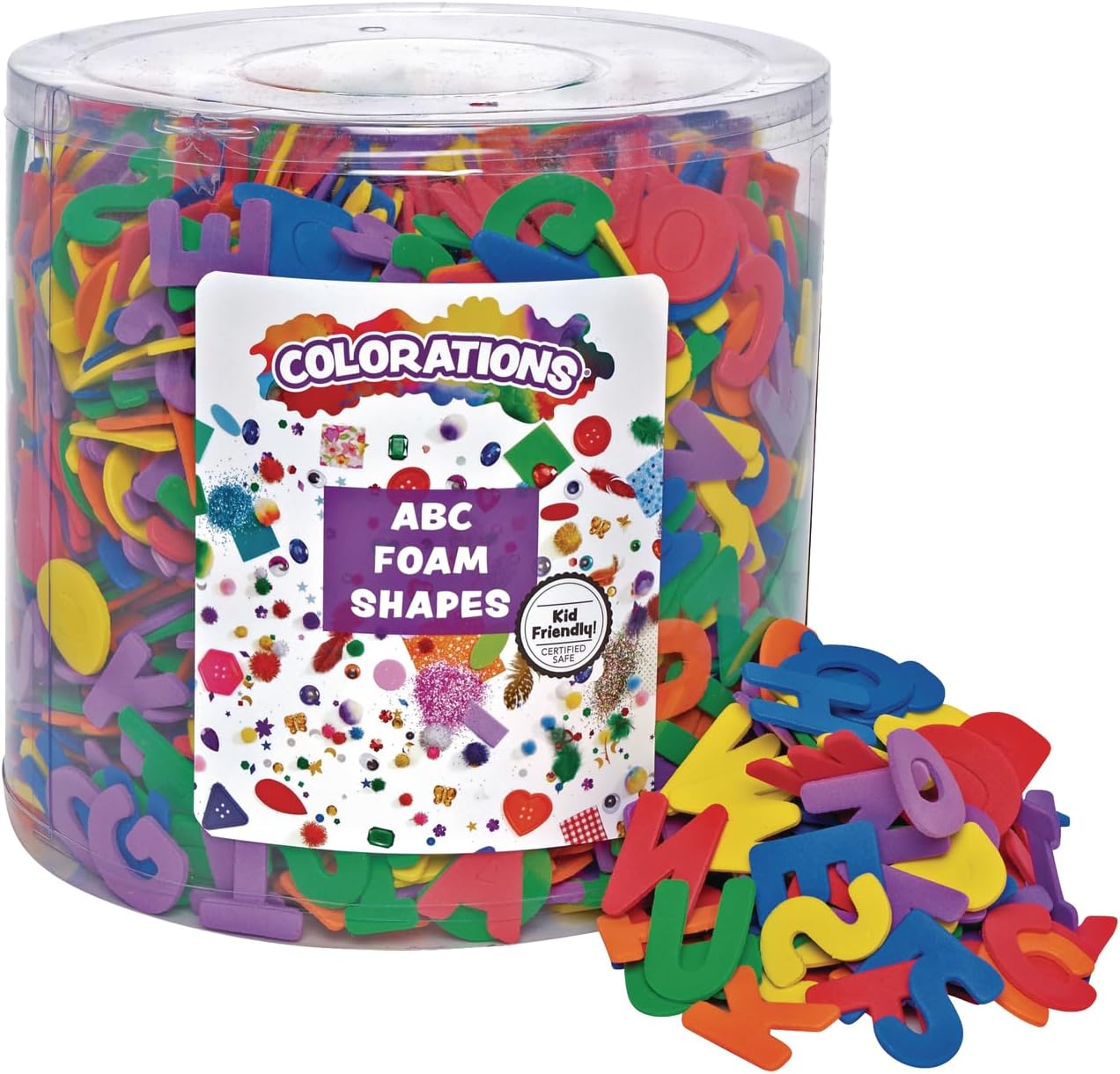 Colorations ABC Foam Shapes, 144 Pieces, 6 Colors, Storage Bucket, Collaging, Decorating, Learning, & Light Tables, ABC Letters, Alphabet Letters, Foam Letters