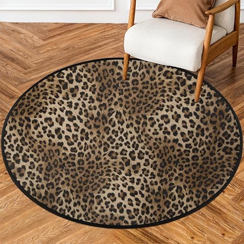 Alfombra redonda con estampado de animales, alfombra circular antideslizante con estampado de leopardo para dormitorio, sala de estar, estudio al