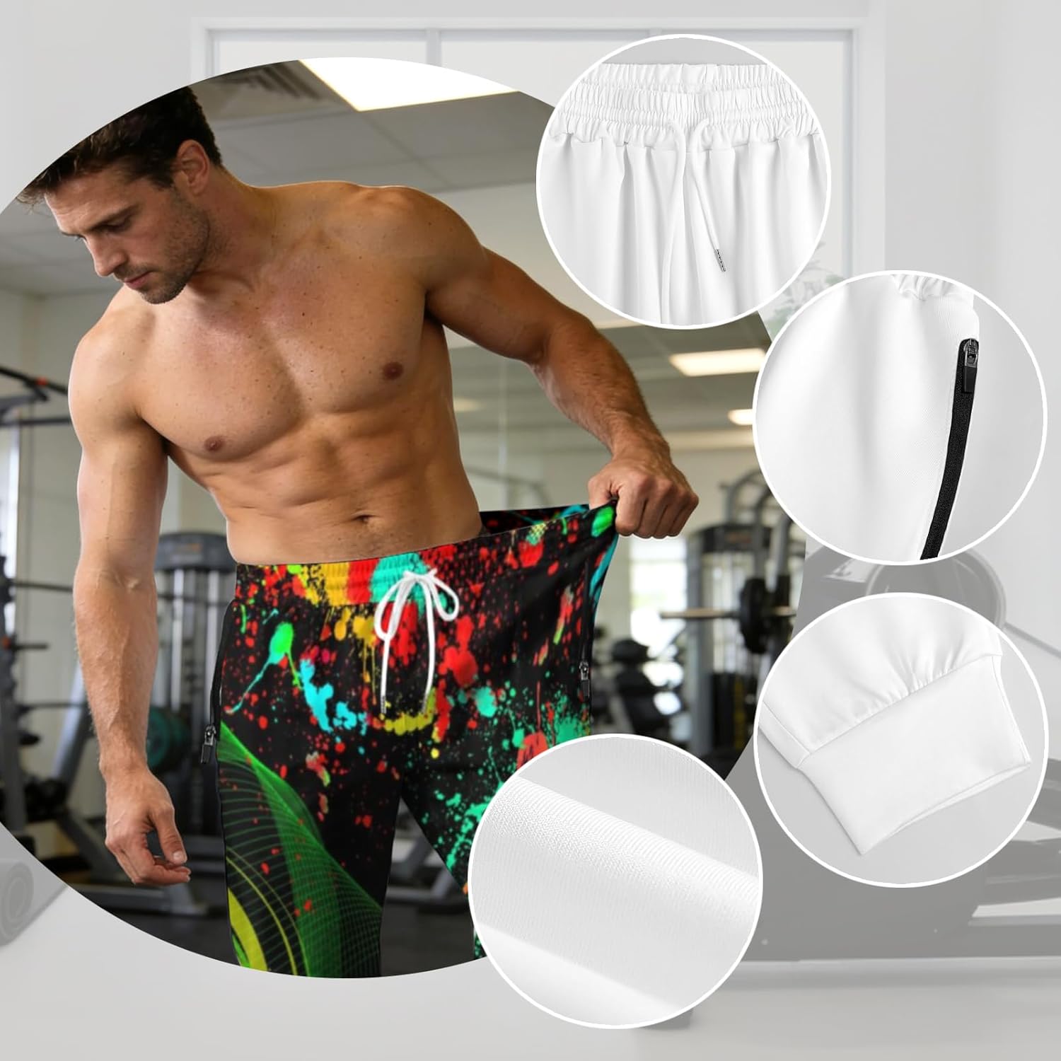 Mens Athletic Pants with Zipper Pocket and Drawstring Cool Sweatpants