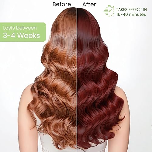 Miniatura 8 de Champú de tinte para el cabello 3 en 1 Champu Para Canas Mujer, champú tratado con color vino rojo herbáceo instantáneo, de larga duración, fácil de