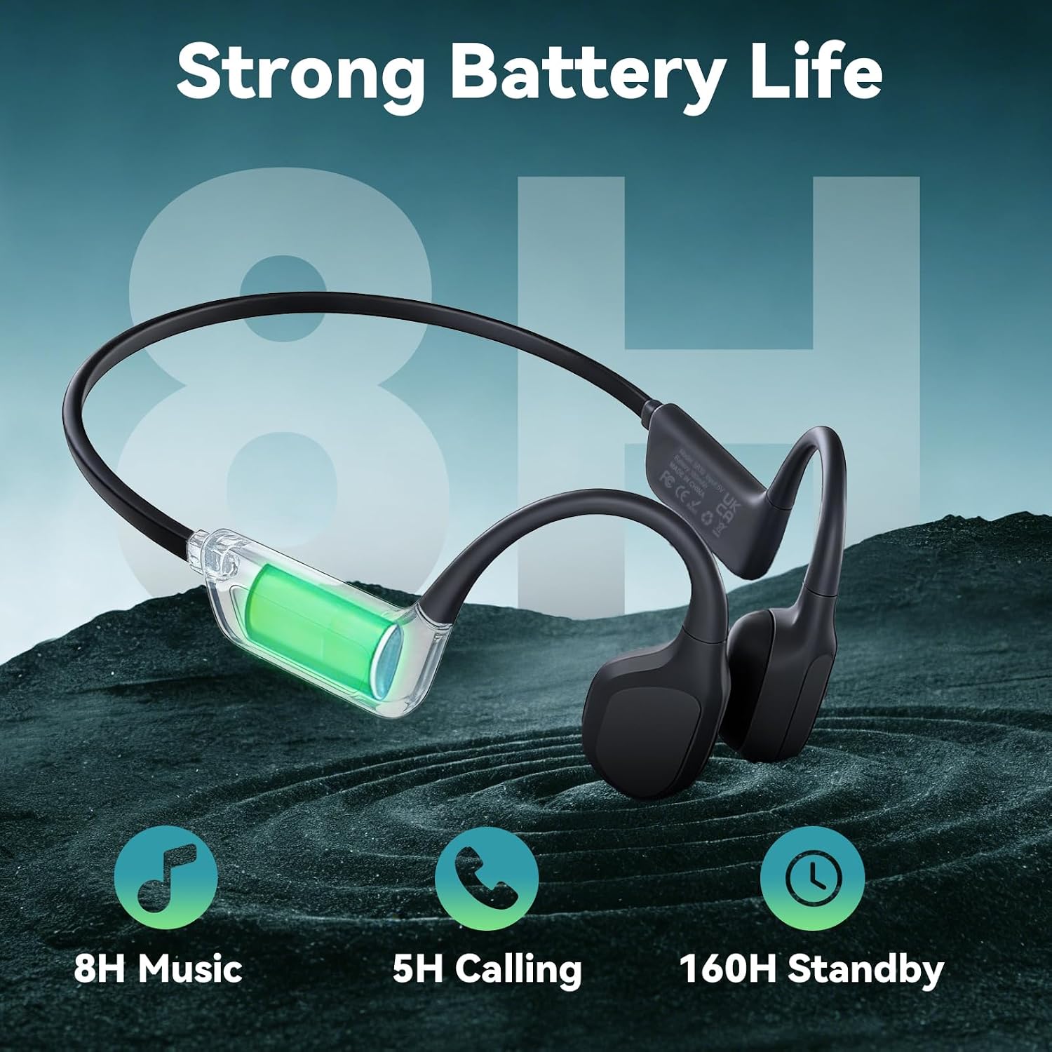 sunvito Bone Conduction Swimming Headphones, IPX8 Waterproof Open-Ear Sports Headphones with Built-in MP3 Player, Bluetooth 5.4 for Swimming, Running & Gym, Black
