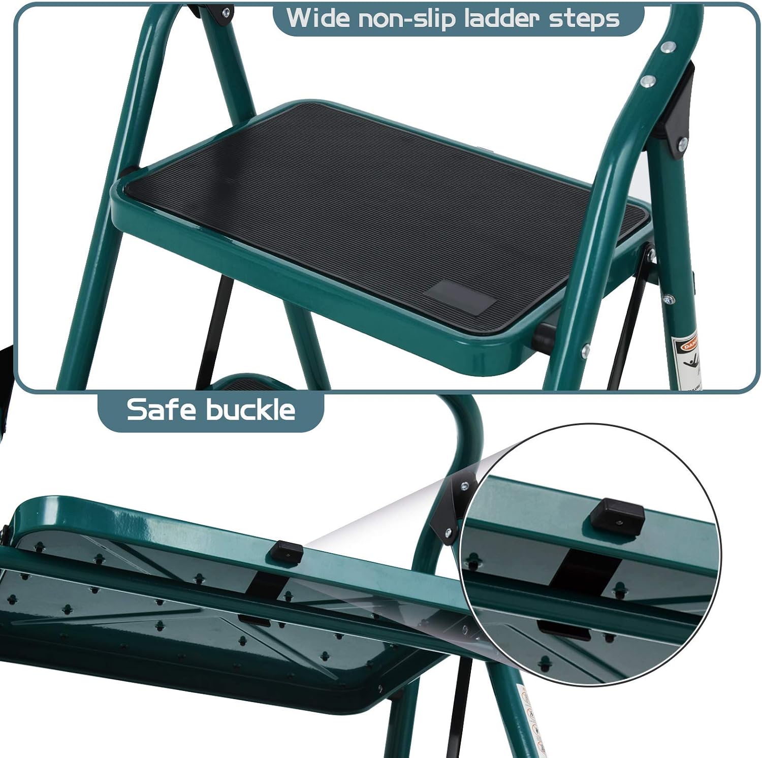SUNCOO 3 Step Ladder, Folding Step Stool with Wide Anti-Slip Pedal, 330lbs Load Sturdy Steel Ladders, Lightweight Portable Stairs, Multi-use Powder Coated Ladder Stand for Household and Office