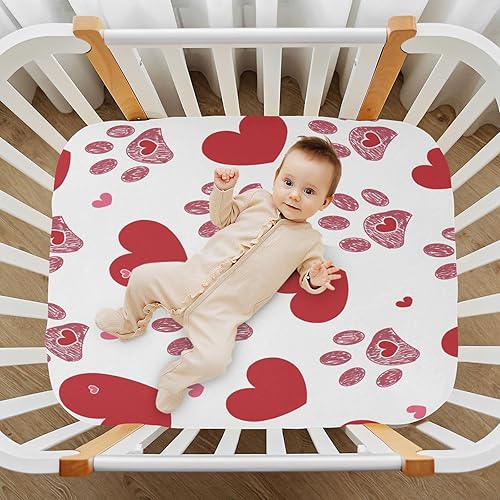 Miniatura 7 de Kigai Sábana bajera ajustable para cuna para niños y niñas, para el día de San Valentín, diseño de corazón y patas de perro, sábana de punto para