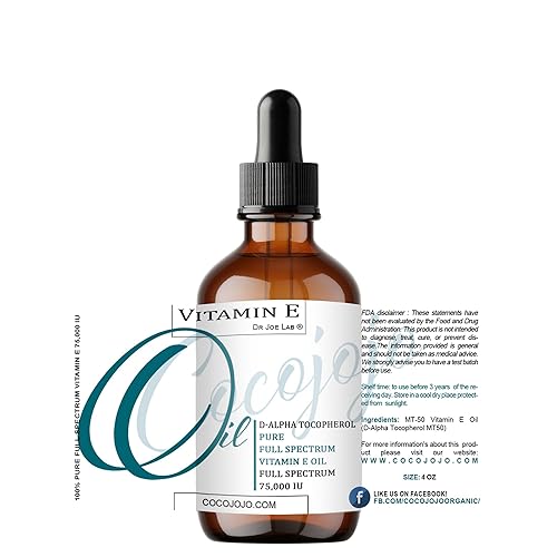Miniatura 2 de Aceite de vitamina E 100% puro y sin diluir, espectro completo, tocoferol D alfa, 75,000 UI  Vaso y cuentagotas de 4 onzas  para la piel, cabello,