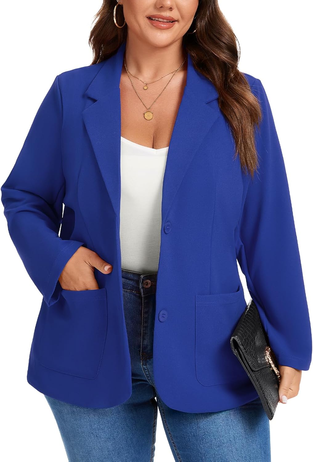 MINTLIMIT Women's Plus Size Jackets Long Sleeve Jacket Suit Casual Work Business Office Blazer with Pockets,Blue,4XL