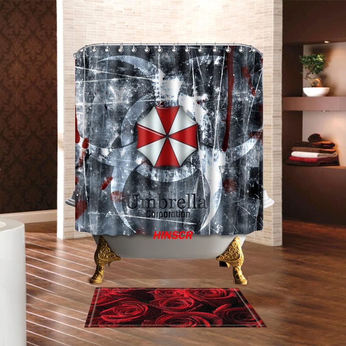Umbrella Corporation Shower Curtain Emblem Shower Curtain with Hooks Polyester Waterproof Bathing Curtain Set (70.8in * 70.8in)