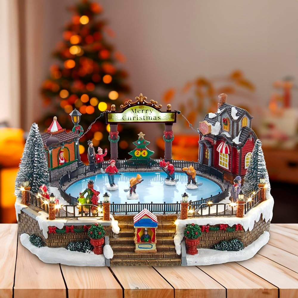 Kurt S. Adler 6.5-Inch LED Musical Ice Hockey Rink Table Piece
