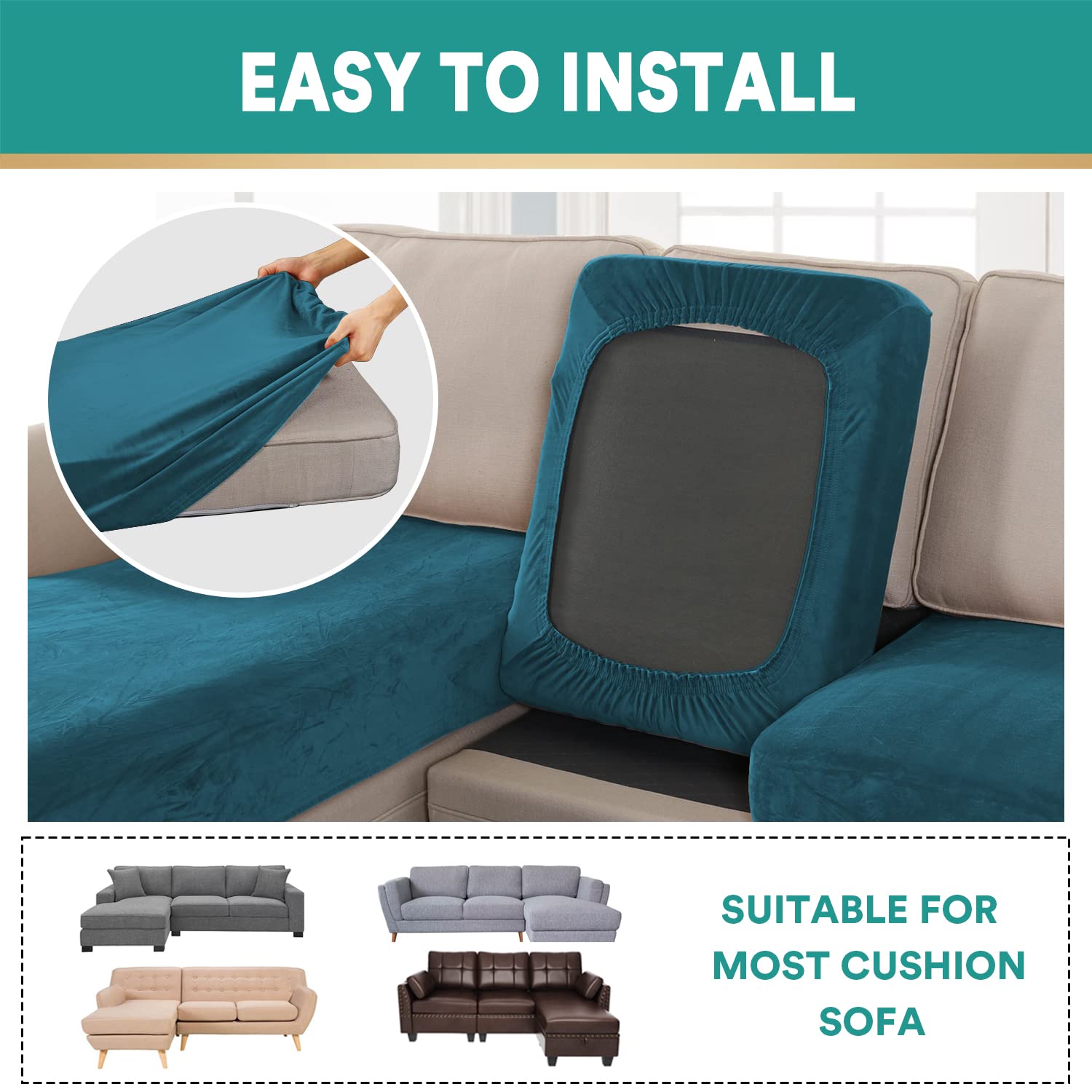 Mingfuxin Sectional Couch Covers 3 Pieces Velvet Sofa Seat Cushion Covers L Shape Separate Cushion Couch Chaise Cover Elastic Furniture Protector for Both Left/Right Sectional Sofa Couch - Image 3