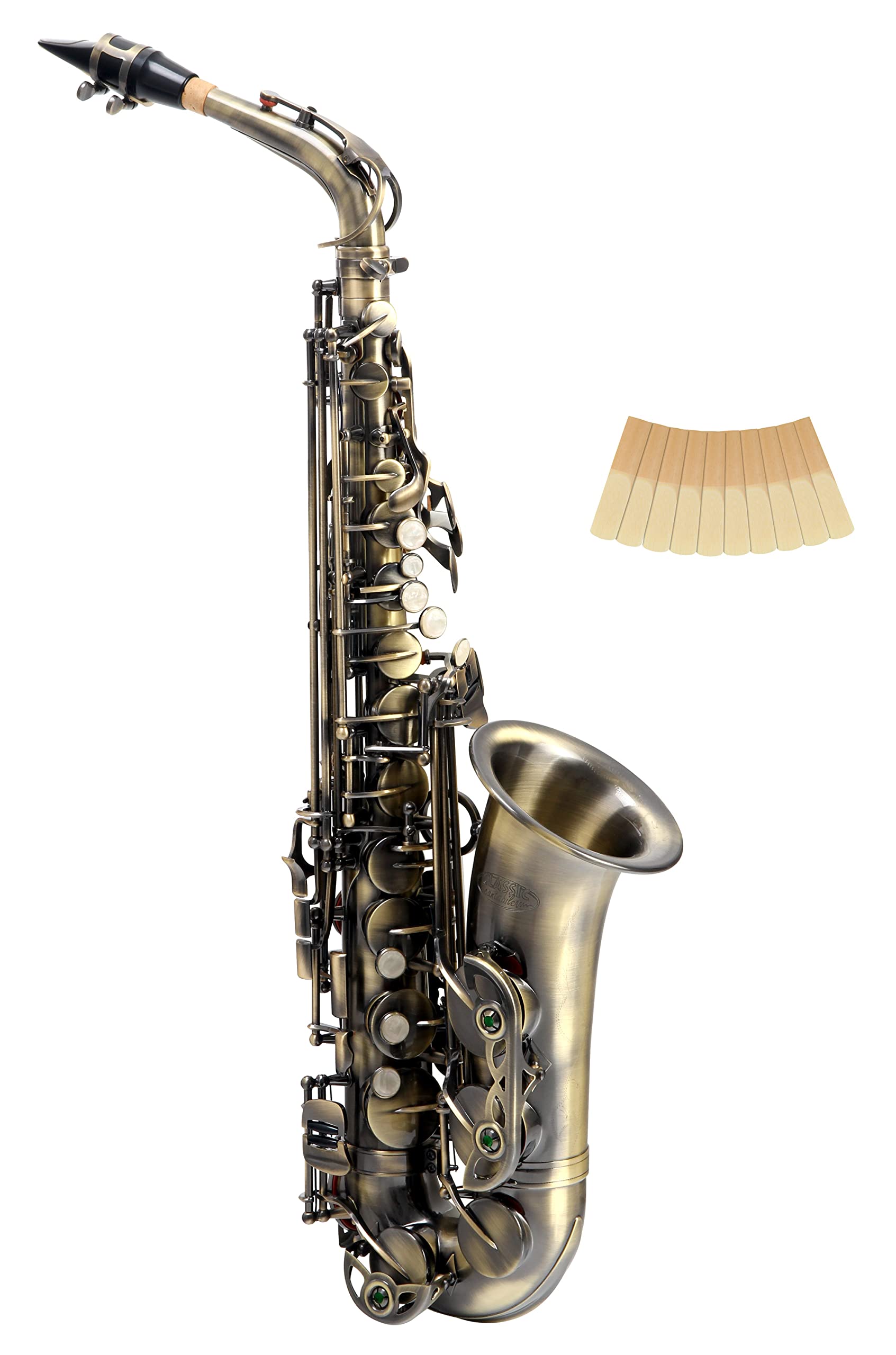 Classic Cantabile Winds AS-450 Antique Yellow Eb Saxophone Alto - Accord Es - Clé Fa# aigu - Pack Économique incluant 10 Anches Saxophone
