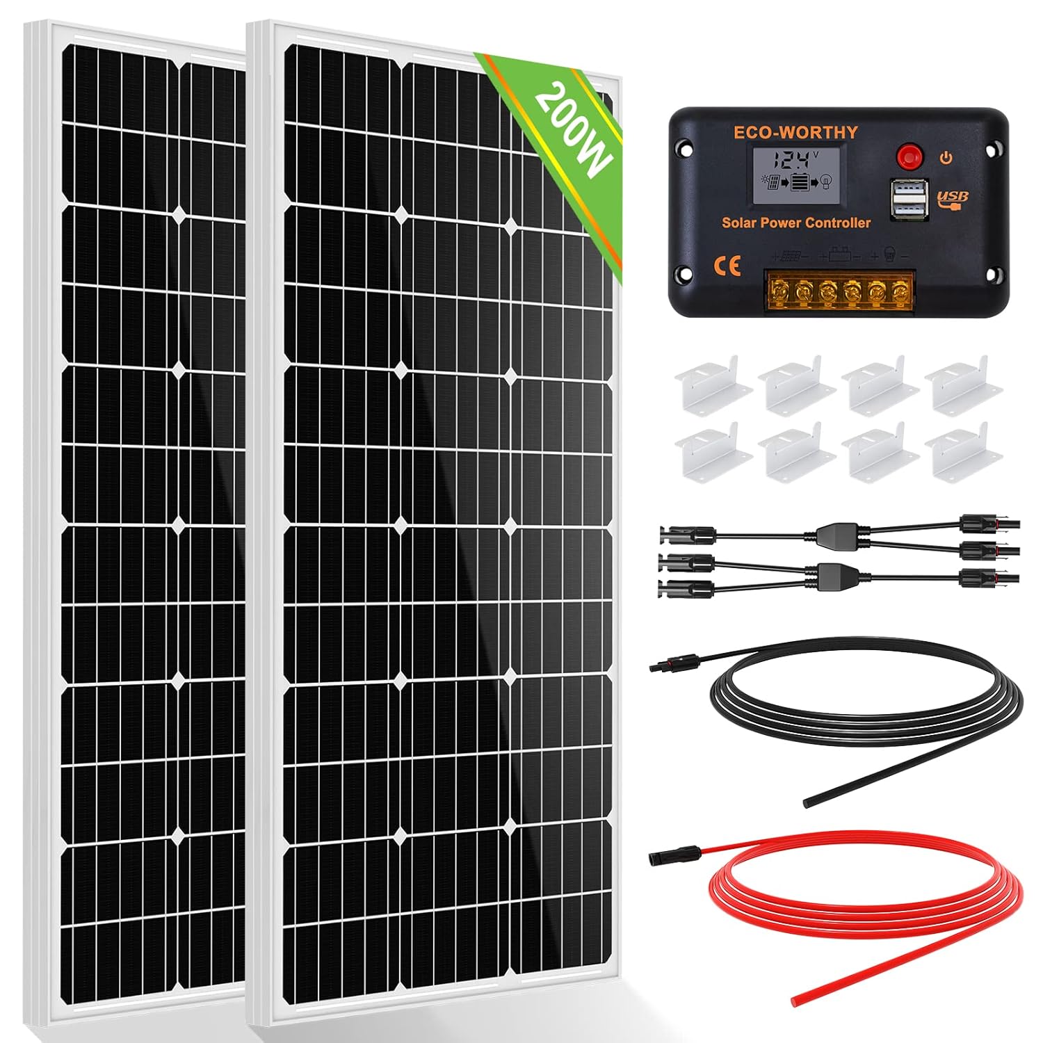 ECO-WORTHY 200 Watts 12 Volt/24 Volt Solar Panel Kit with High Efficiency Monocrystalline Solar Panel and 30A PWM Charge Controller for RV, Camper, Vehicle, Caravan and Other Off Grid Applications : Patio, Lawn & Garden