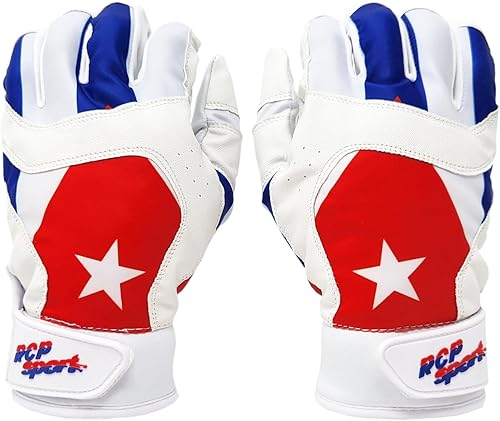 RCP Sports - Guantes de bateo de béisbol profesionales con bandera cubana (talla XL, cubano)