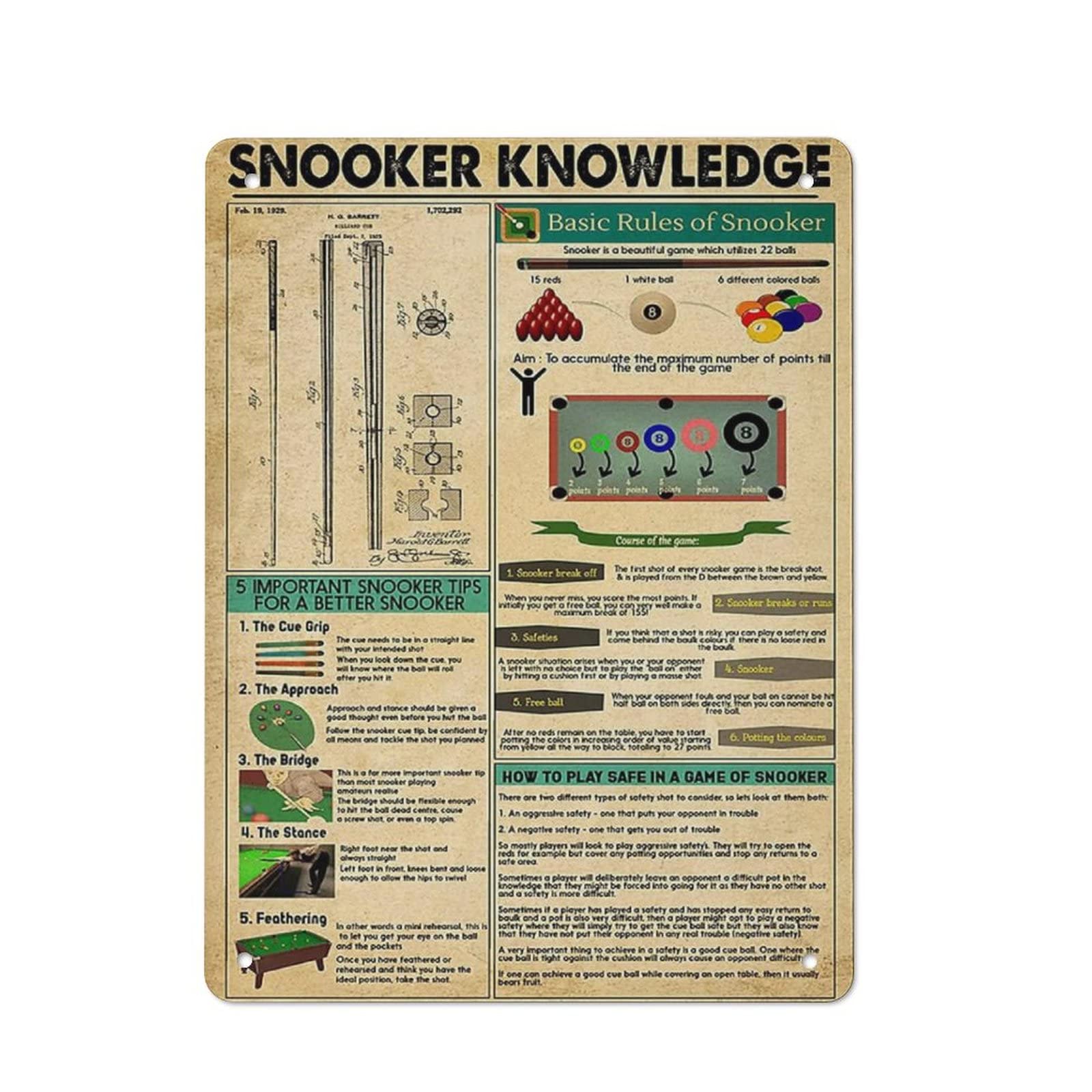 AOOEDM Snooker Knowledge Wall Metal Tin Sign for Home Bar Pub Kitchen Wall Art Deocr Man Cave Vintage Metal Sign Poster Plaque Signs Quotes Sign