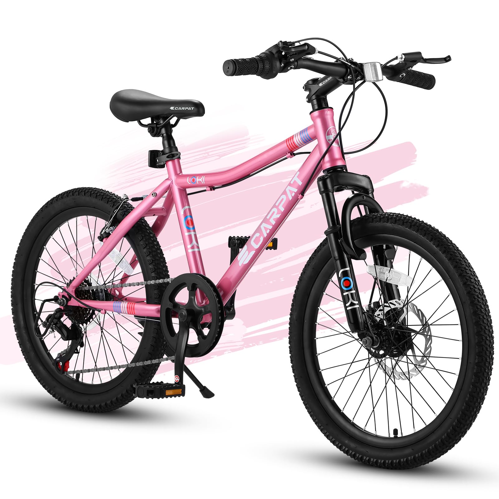 20 Inch Kids' Bike, Boys Girls Mountain Bike Ages 8-12, 7 Speed Teenager Children Kids' Bicycles, Front Suspension Disc Brake Rear V-Brake, High Steel Frame (Pink)