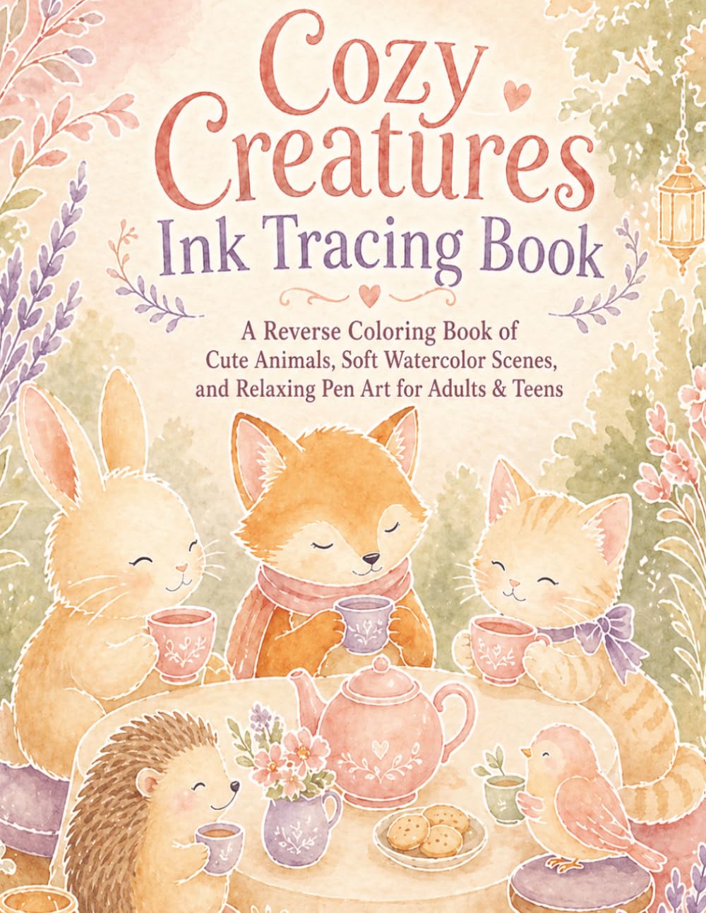 Cozy Creatures Ink Tracing Book: A Reverse Coloring Book of Cute Animals, Soft Watercolor Scenes, and Relaxing Pen Art for Adults & Teens