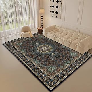 Wohnzimmer Teppich Kurzflor Vintage Grün Blumen Rahmen Orientalisch Used Effekt Meliert Verwischt Schlafzimmer Teppich 200 x 300 cm Leichte und Farbechte Matte, Orientteppich - Super Soft
