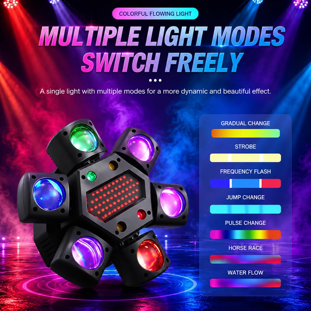 Discolicht Partylicht, HOVCEH DMX 512 Disco Licht mit Fernbedienung & Soundaktivierung, LED RGB Party Laser mit 540°-Drehung, Musikgesteuert DJ Disco Lichter für DJ Bar Hochzeit Geburtstag
