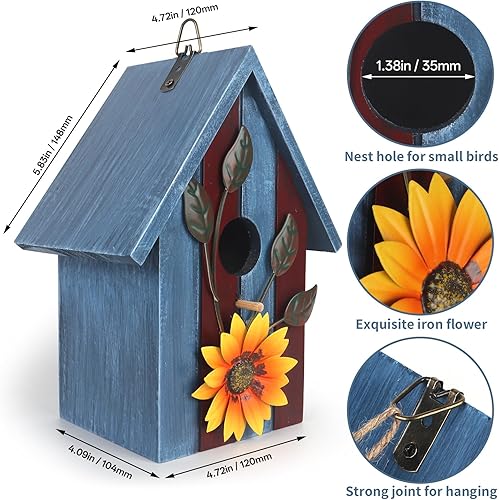 Miniatura 4 de Casa de pájaros, cajas nido para pájaros, caja de madera rústica para anidar pájaros para exteriores, casa nupcial colgante para decoración de