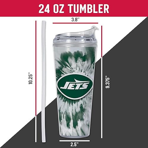 Miniatura 262 de Rico Industries NFL - Vaso de purpurina acrílica de 24 onzas con tapa con bisagras, vaso de doble pared con licencia oficial y popote Tie Dye