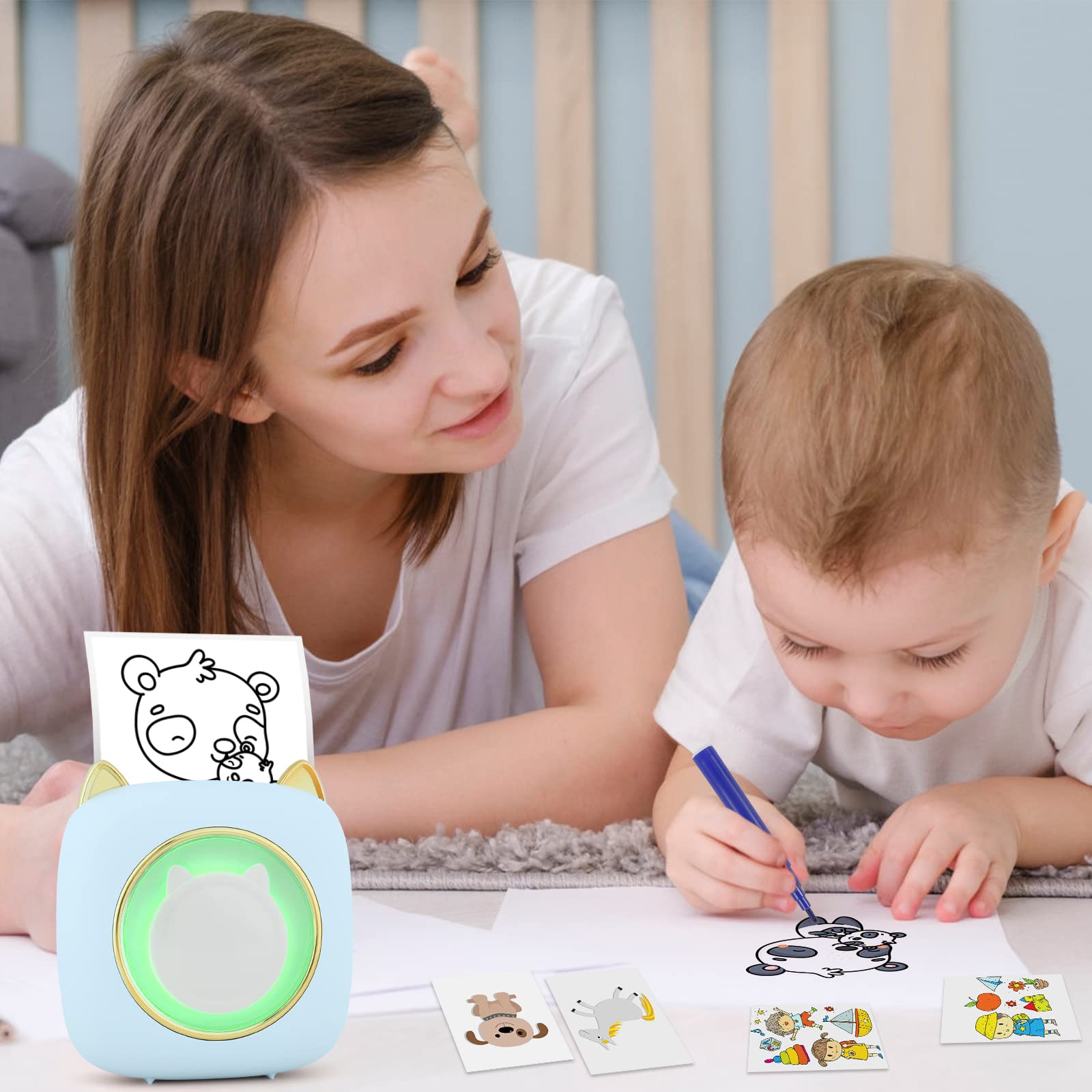 GuKKK Mini Stampante Fotografica, Mini Stampante Termica con LED colorati, Stampante Fotografica Istantanea Portatile, Mini Stampante Termica Bluetooth Ricarica USB, per Note, Diario, Elenco