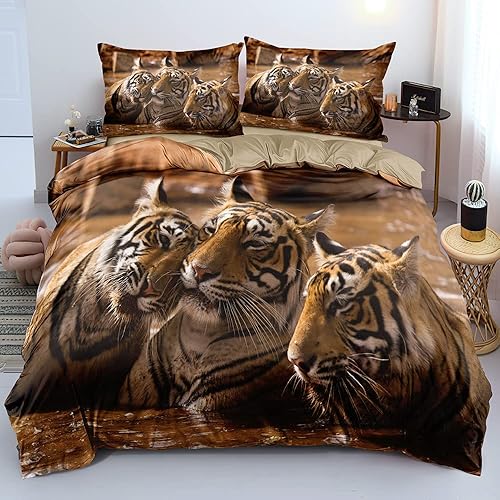 Vista 8 de Juego de funda de edredón con leones negros, juego de cama con fundas de almohada, tamaño king, queen, individual, doble, animal, textil
