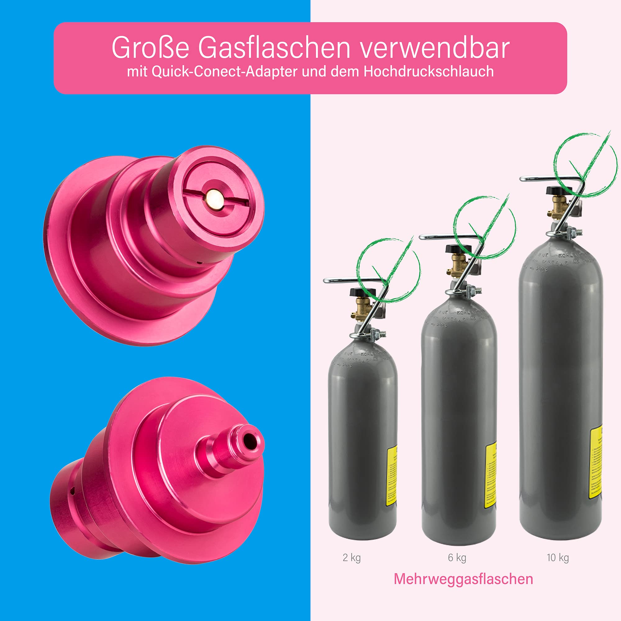 CO2 Adapter-Hochdruckschlauch für Sodastream DUO QUICK CONNECT QC | Für Anschluss an grössere CO2 Flaschen, Kohlensäureflasche | Wassersprudler CO2 Schlauch | (DUO)