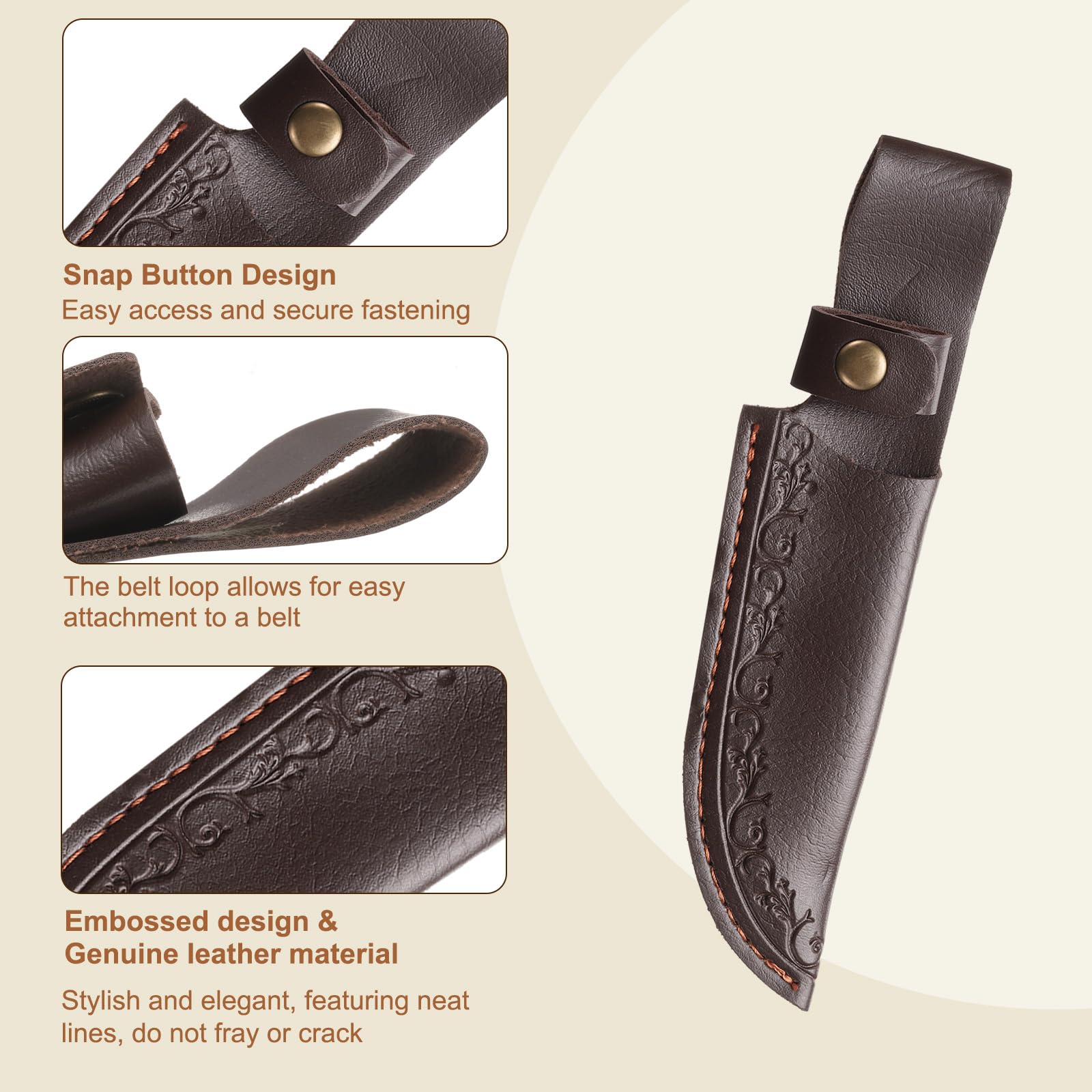 QUARKZMAN Funda De Cuchillo 7.87" Longitud Cuero Auténtico Portafundas Para Cuchillo Plegable Para Senderismo Campamento Ciclismo Y Excursionismo Marrón Oscuro