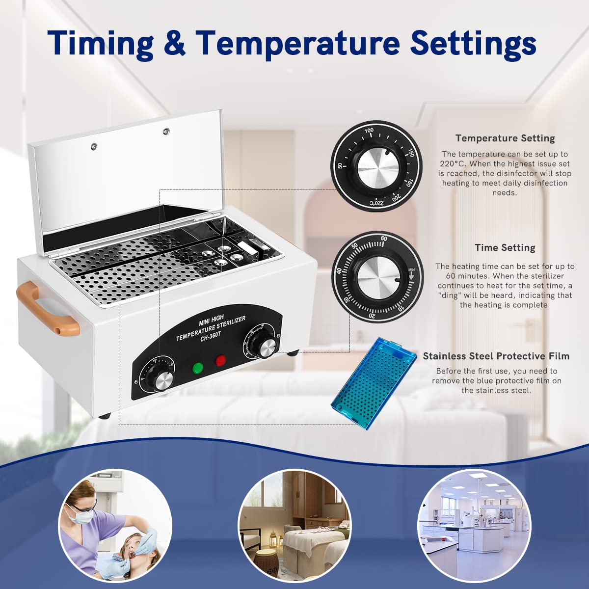 Xverycan 300W Esterilizador de Aire Caliente Desinfección, 200℃ Esterilizador de Calor Seco de Alta Temperatura, Esterilizadores Pequeños para Herramientas de Uñas, Herramientas Cosméticas