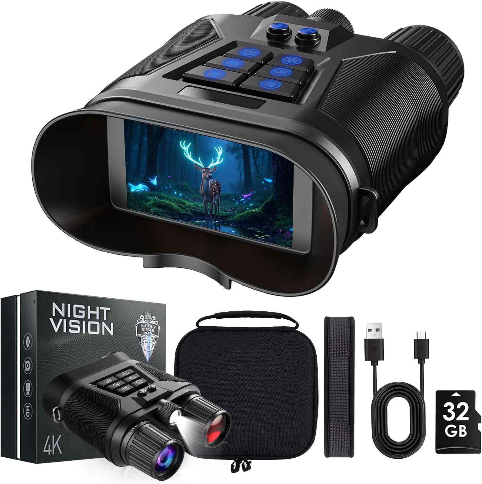 PISEZNight Vision Goggles - 4K Night Vision Binoculars for Adults with 8X Digital Zoom,32GB TF Card for Photos and Videos- for Hunting & Camping