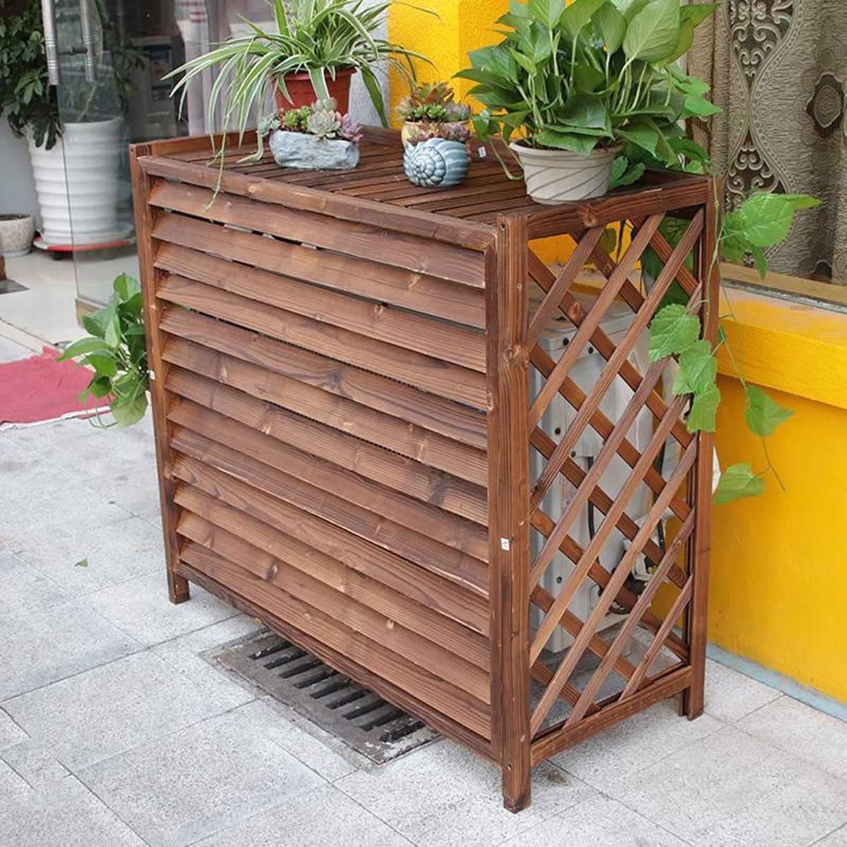 Couverture de climatiseur en bois massif 85x35x75cm et support de fleurs pour jardin