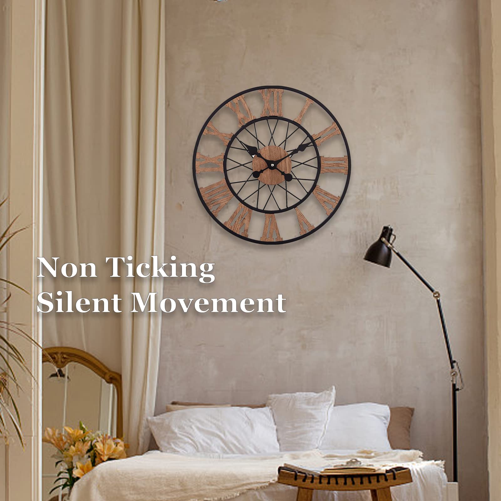 TopCity Large Modern Wall Clock for Living Room Decor 20 inch Battery Operated Metal Vintage Non-Ticking Silent Roman Numeral Wall Clocks for Bedroom/Kitchen Decorations